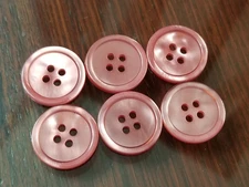 4 Hole Buttons Pink - 6 Total - Round Pearlescent Flat for Crafts Sewing