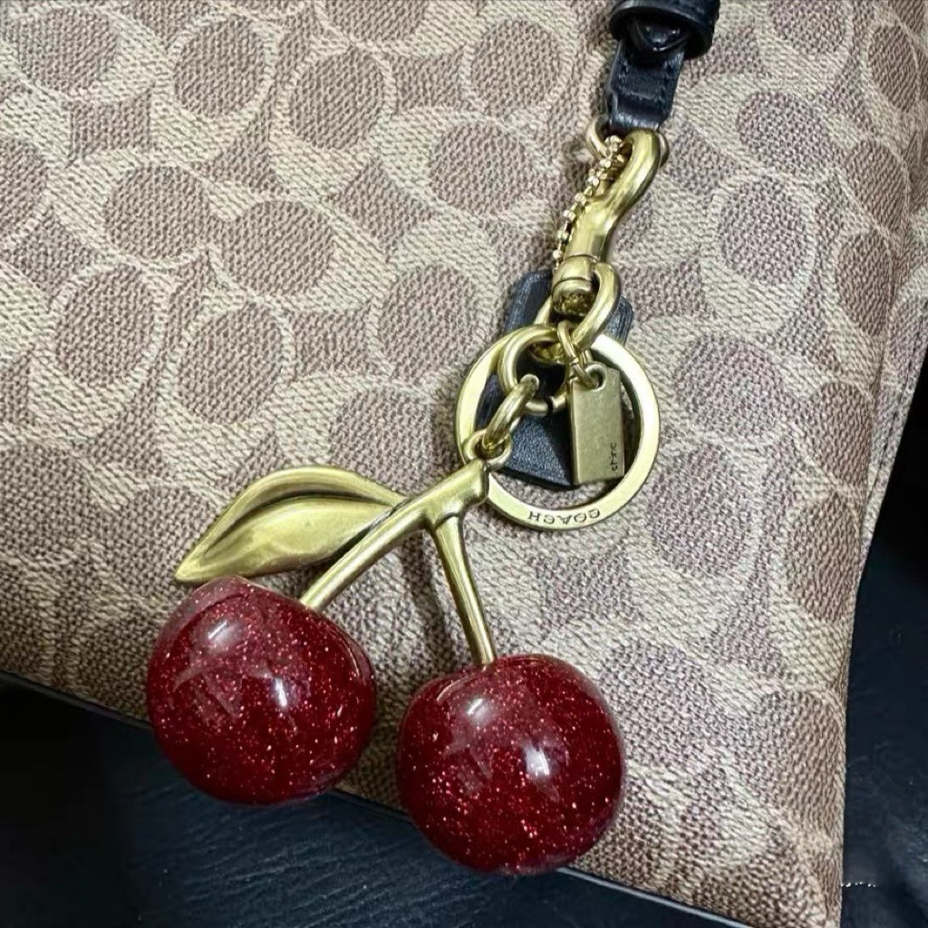 NEW Coach Red Cherry Apple Bag Charm Keychain Resin Metal Brass Purse Accessory