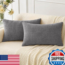 MIULEE 2-Pack 12x20 Dark Gray Chenille Throw Pillow Covers for Sofa