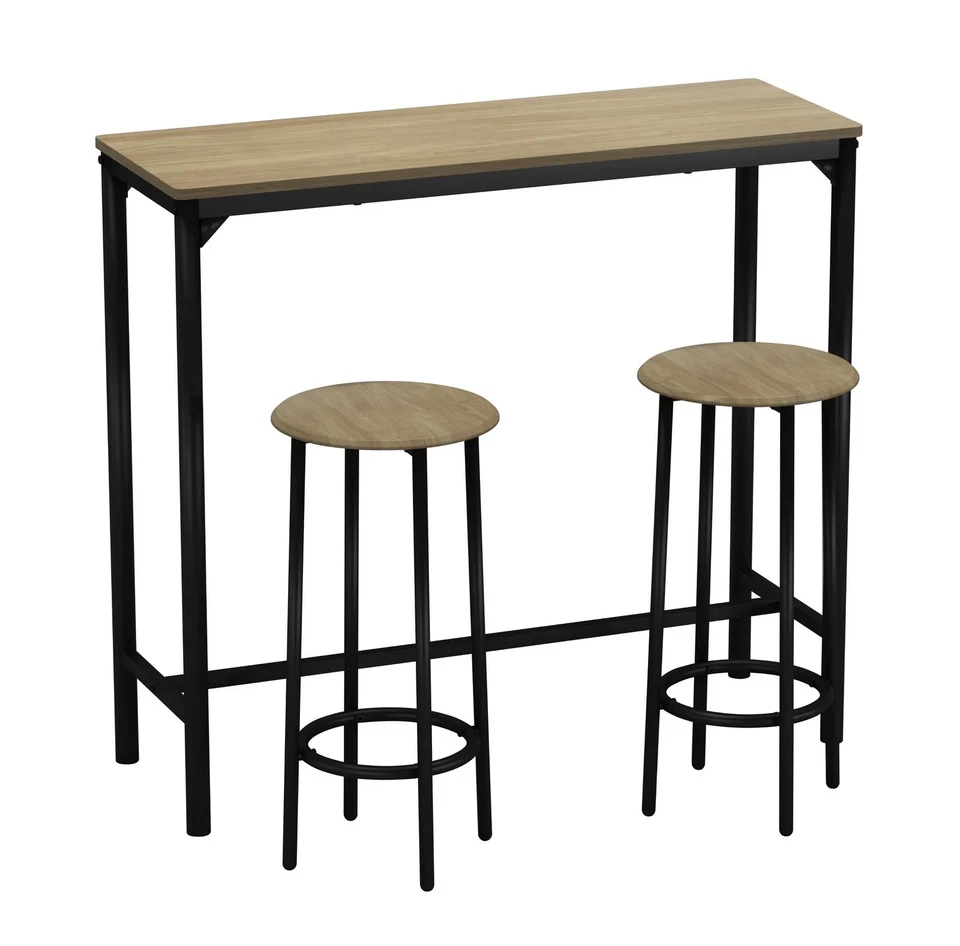 3Pc Bar Table & Stools Set Home Kitchen Dining Breakfast Industrial Furniture - Image 4 of 4
