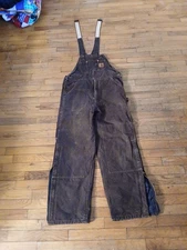 Vtg Y2K Carhartt R27 DKB Brown Bib Overalls Double Knee Quilted Canvas  34X32 