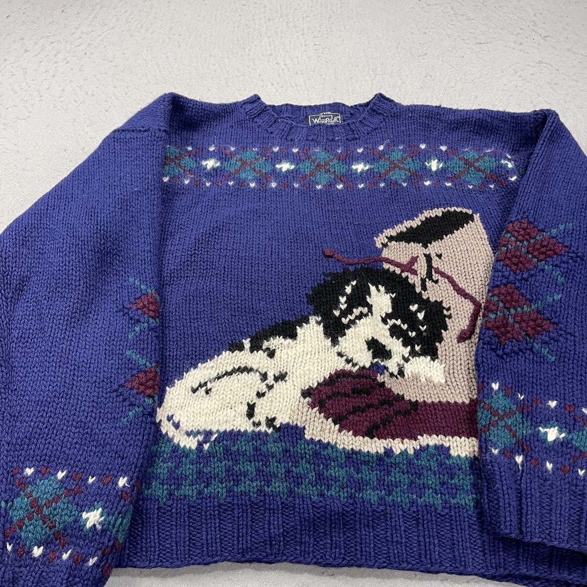 ※【KANEGANEe】Woolrichセーター 90s ヴィンテージ VINTAGE Woolrich Sweater Womens Medium Blue Dog Boot Knit Wool