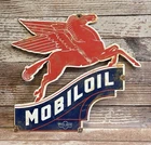Large Vintage MobilOil Mobil Pegasus Porcelain Metal Oil Gas Sign Texlite Dallas