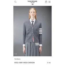 Thom Browne Wool 4-Bar V-Neck Cardigan Gray Size 2 (JP 27) Made in Japan