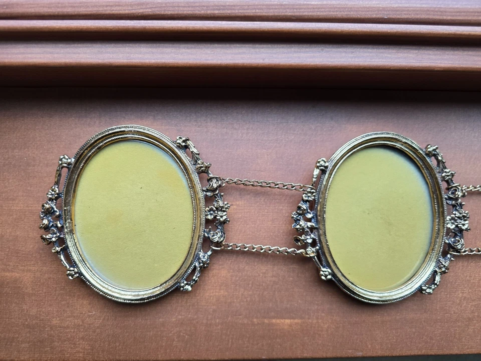 Marco de fotos antiguo triple 3 oro metal floral estilo victoriano cadena Foto 2 de 4