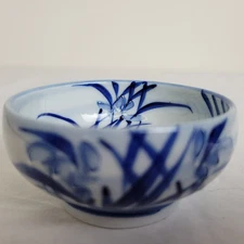 Vintage Takahashi Japan Porcelain 3" Saki Condiment Rice Bowl Blue White Tea