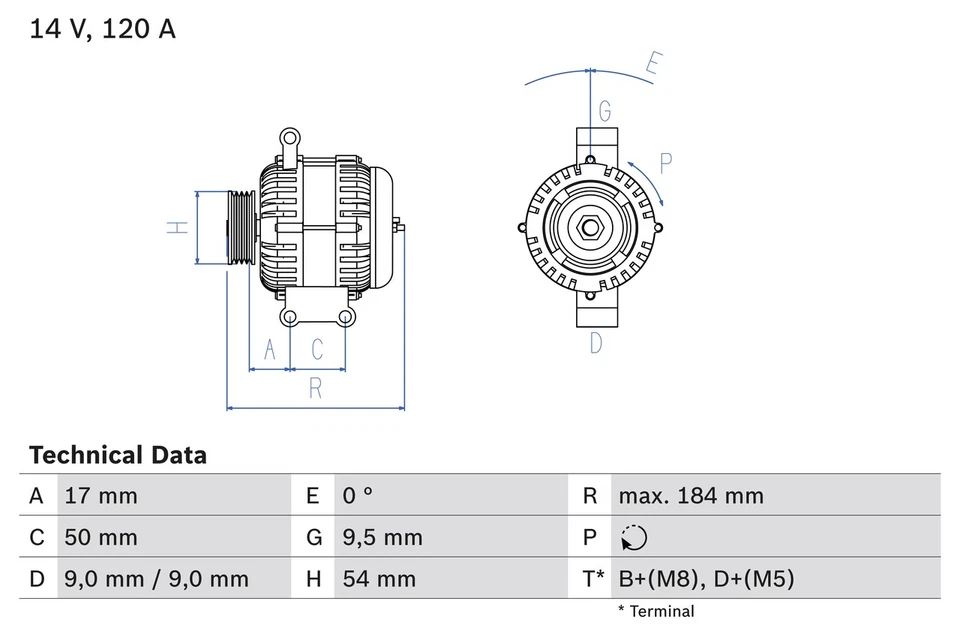 ALTERNATOR 0 986 083 280 FOR ALFA ROMEO FIAT GRANDE/PUNTO/Van IDEA 500/C 1.4L - Image 2 of 4