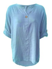 Womens Italian Turn Up 3/4 Sleeve  linen/cotton Blouse Top