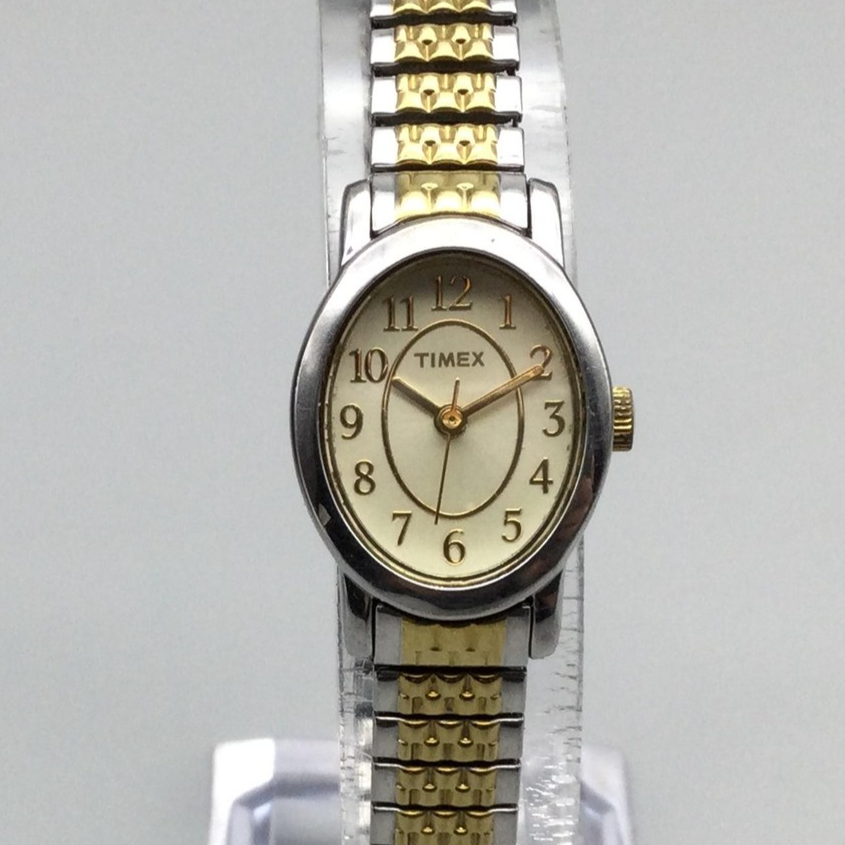 Vtg Timex Cavatina Women Watch 18 Silver Gold Tone Stretch Band 