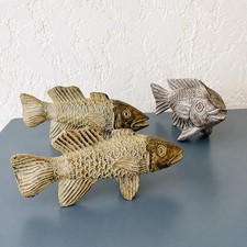 Set of 3 Rustic Coastal Fish Figurines Nautical Beach Lake House Shelf Decor