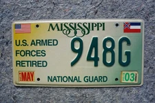 Mississippi Retired National Guard License Plate