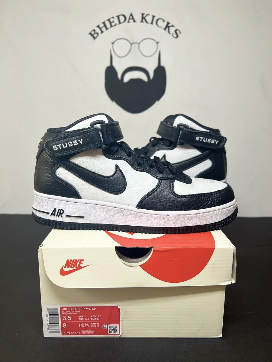 Nike Air Force 1 Mid x Stussy White Black 2022 Size 6.5 M 8 W
