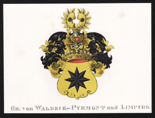 Gr. von Waldeck Pyrmont und Limpurg Wappen blason coat of arms 1860 204283 - Bild 1 von 1