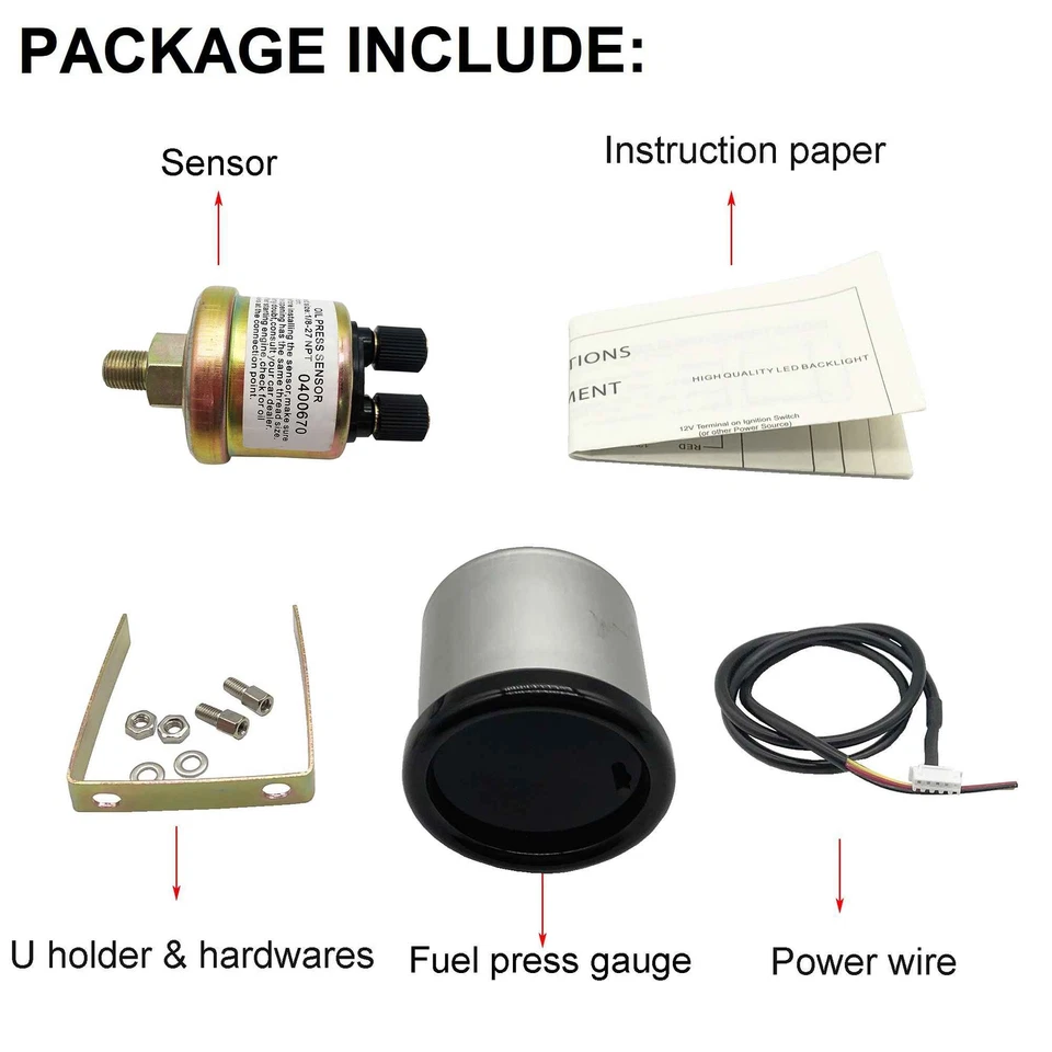 Medidor y sensor de presión de combustible digital LED de 7 colores 2-1/16" 52 mm 0-140 PSI Foto 2 de 4