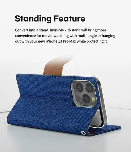 For iPhone 14 13 12 11 Pro Max XS XR 7 8 Plus Card Wallet Denim Cover Flip Case - Picture 4 of 15