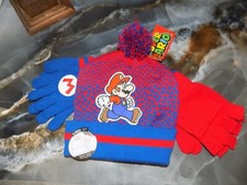 Nintendo Mario Multi-Color 3 PC Beanie Hat, Flip-Top Glove, Glove Set Boy's NEW
