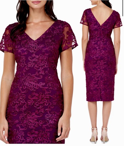 JS COLLECTION Women’s Formal Dress Size 10 Purple Short Sleeves Midi Evening NE - Picture 3 of 4