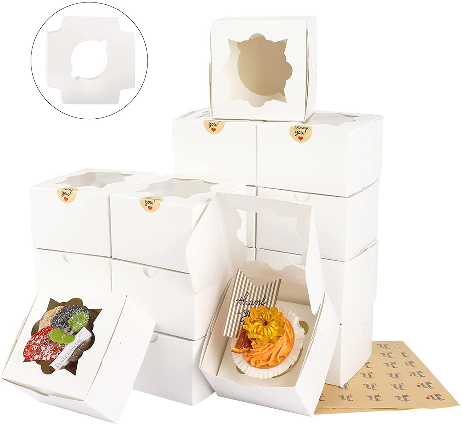 TOMNK 60pcs White Bakery Boxes with Window Cookie Boxes 4 inch Pastry Boxes for