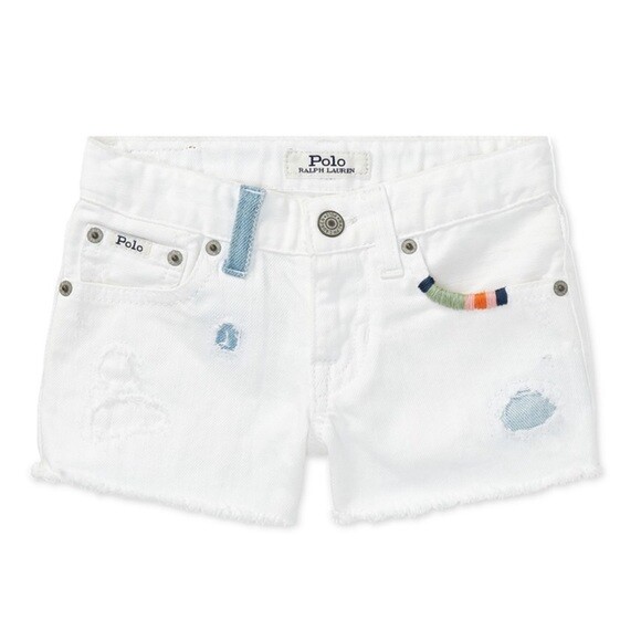 ■POLO RALPH LAUREN■ W cutoff denim shorts white WMPOSHON09 Polo Ralph Lauren WHITE Girl's Denim Cut-Off Shorts, Size L