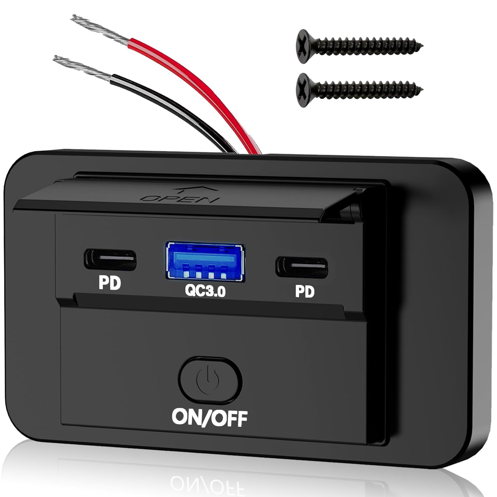 VANONE 12V Dual USB Outlet with 36W PD USB-C and 18W QC3.0 Fast Charging Port