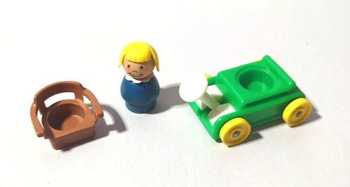 FISHER PRICE LITTLE PEOPLE TOY VINTAGE GIRL + CHAIR + WAGON ACCESSORIES LOT