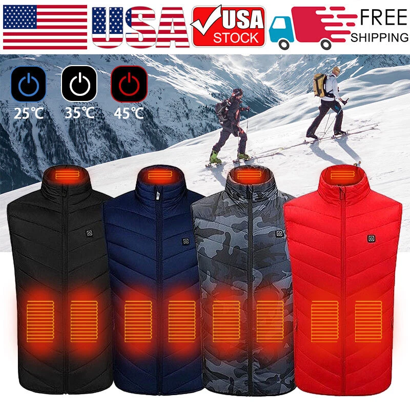 Men USB Electric Heated Vest Jacket 4 Zone Warm Up Heating Pad Cloth Body Warmer