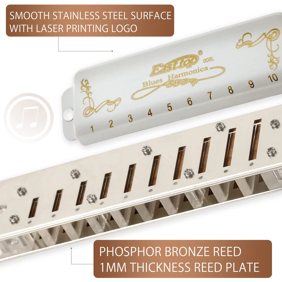 EASTTOP 10Hole Diatonic Blues Harmonica Diatonic Harp Mouth Organ Harmonica Gift - image 3 of 4