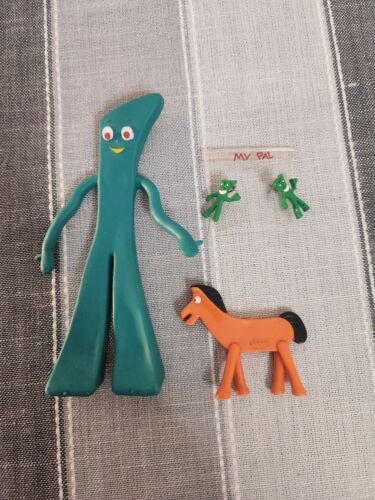 Figurines posables pliables vintage Gumby et Pokey par Jesco et boucles d'oreilles Gumby - Photo 1 sur 10