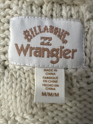 New Billabong X Wrangler Sz Medium Wrangled Up Belted Cream Cable Knit Cardigan - Picture 7 of 8