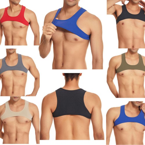 Men Sports Bra Crop Half Tank Top Vest Fitness Muscle T-shirt Fitness Clubwear - Picture 3 of 63