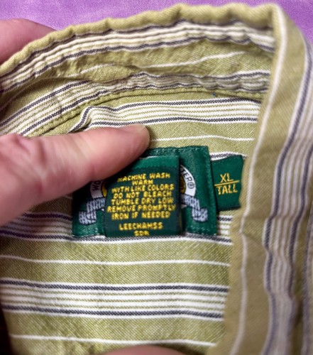 Cabelas Mens Button Down Short Sleeve Shirt XL Tall Green Stripes - Picture 8 of 12
