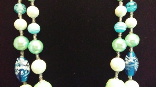 Vintage Japan or Germany Blue Swirl Art Glass Faceted Crystal 2 Strand Choker - Picture 6 of 12