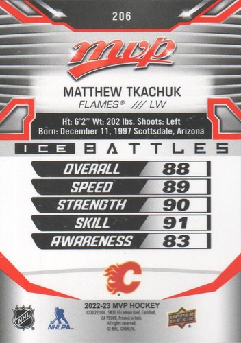 2022-23 Upper Deck MVP Hockey Ice Battles #206 Matthew Tkachuk SP - Picture 2 of 2