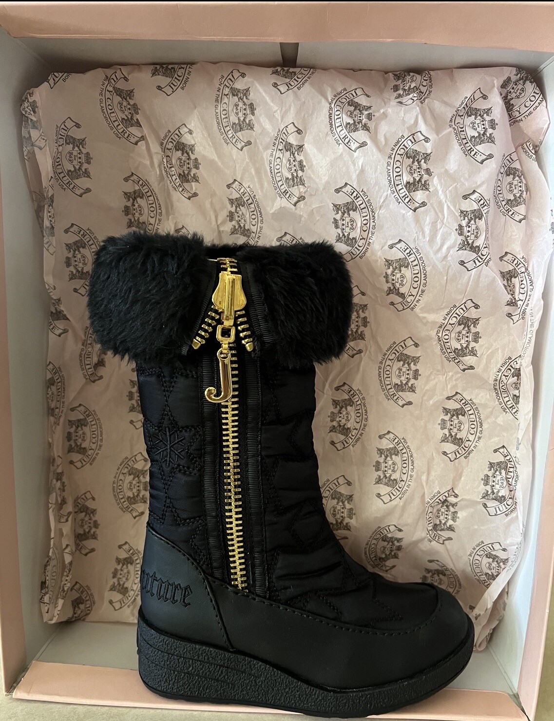 New Juicy Couture Black Snow Boots Girls Size 12 image 5