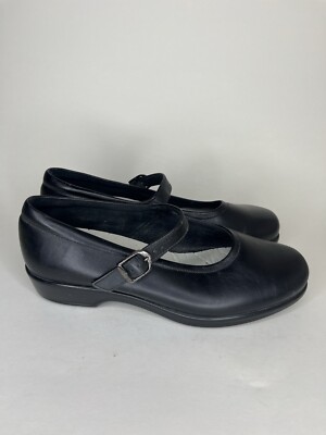 SAS Shoes Maryjanes Women Size 8W Black Leather Wedge Heels