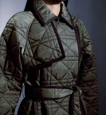 Karen Millen Diamond Quilt Contrast Binding Belted Short Coat Black Camel
