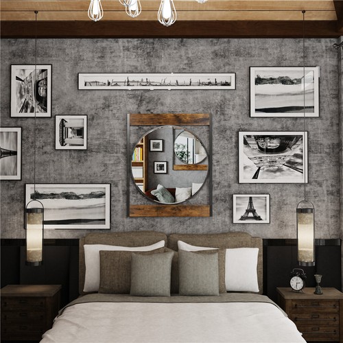 Retro Unique Wooden Bathroom Vanity Mirror Accent Mirror w/ Rustproof Iron Frame - Picture 5 of 12