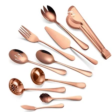 Rose Gold Serving Utensils Set 10 Pieces Copper Stainless Steel Catering Silv...