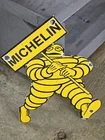 Vintage 1950's Michelin Man Tires  Service Oil Die-cut Porcelain  Sign 8x8