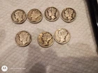 Lot of 7 Mercury Dimes 90% Silver. 1939, 1942, 1942, 1942, 1943, 1944, 1945