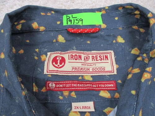 Iron & Resin Shirt Mens 2XL XXL Blue Floral Print Short Sleeve Casual Button Up - Picture 4 of 12