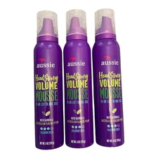 Aussie Headstrong Volume Mousse Maximum Hold 6 oz Level 3 Bamboo Kakadu Plum X 3