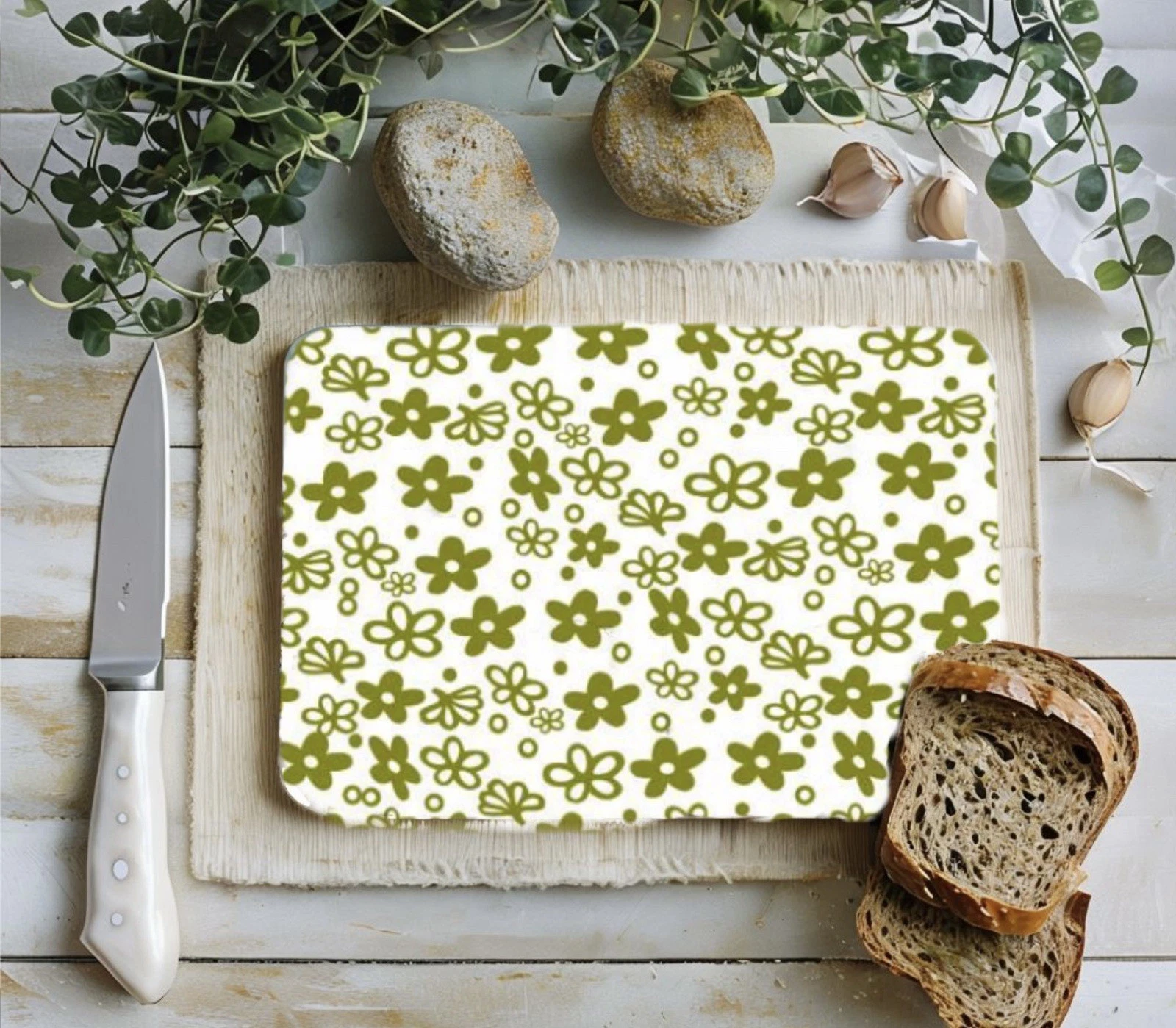 Pyrex inspired Spring Blossom Glass Cutting Board, 11x7 , Great Gift