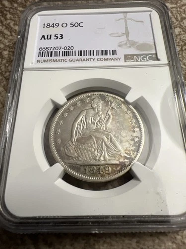 1849 O Seated Liberty Silver Half Dollar AU53 NGC 50c Coin