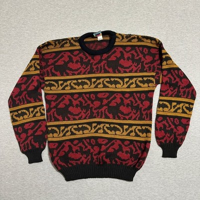 Vintage Out of Bounds Sweater 90s Abstract Geometric Black Red Mens Size Large