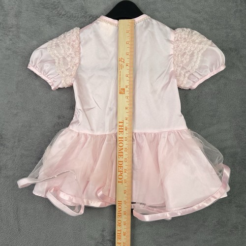 Vintage Baby Sheer Dress Girls 3T Pink Floral White Lace Bow Ribbon Party 70s - Picture 21 of 22