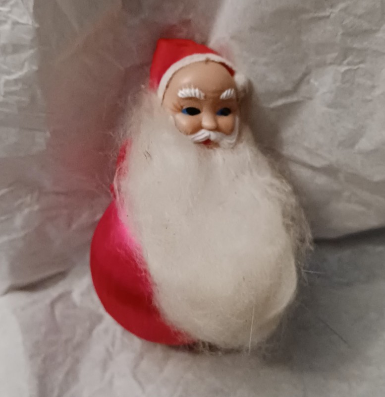 Vtg Santa On Satin Ball Red Ornament