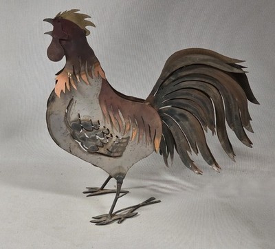 Unique Antiqued Handmade Motion Folk Art Metal Rooster Weathervane 