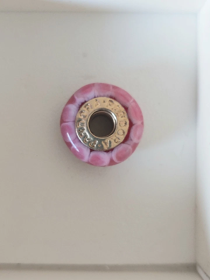 Genuino Pandora 14ct 14k Oro Amarillo Rosa Loto Murano Cristal Dije Retirado Foto 3 de 4