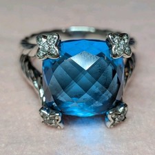 David Yurman Sterling Silver 925 Blue topaz r...
